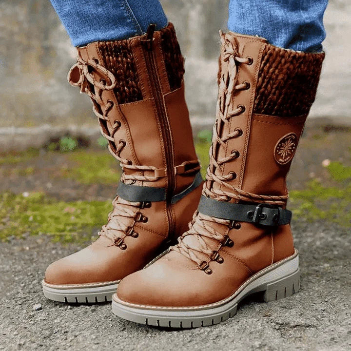 Women's Waterproof Lace-Up Calf Boots – Insulated Lining, Non-Slip Sole