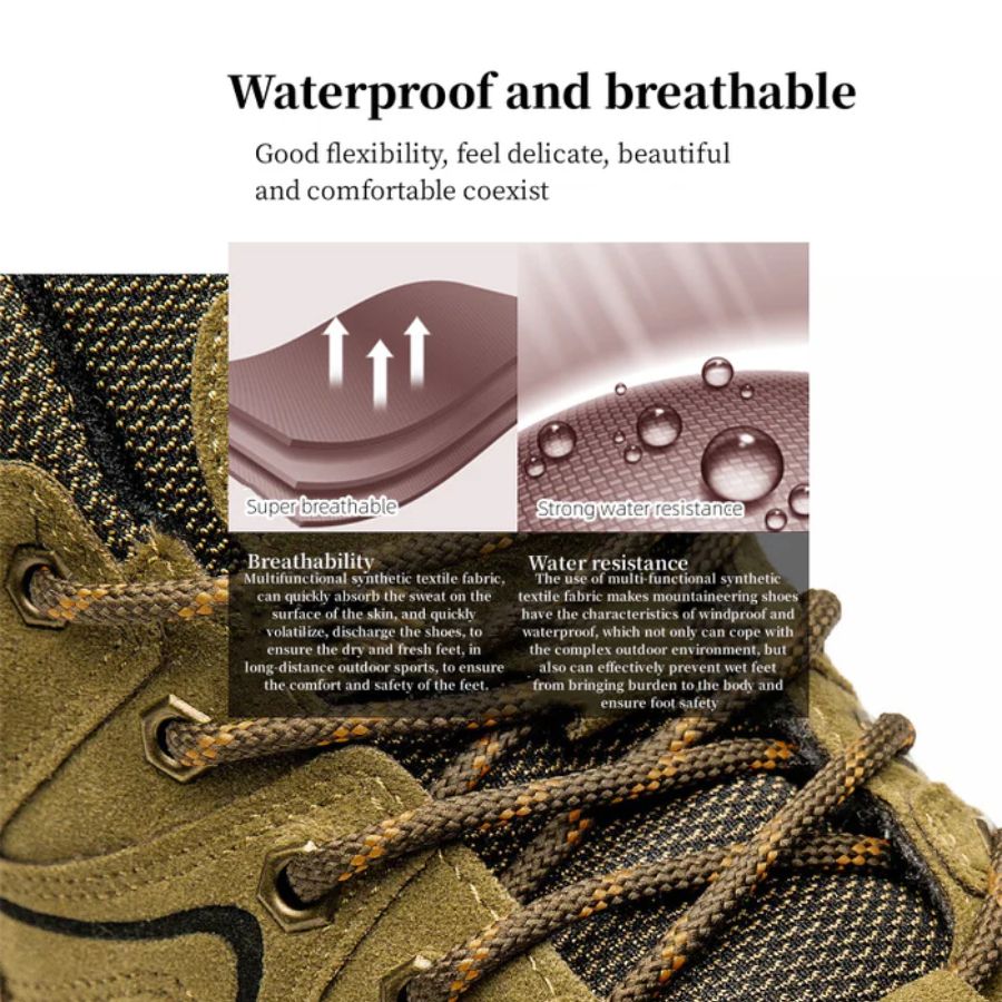 Orthopedic Hiking Shoes for Men Waterproof Suede Leather with Arch Support
