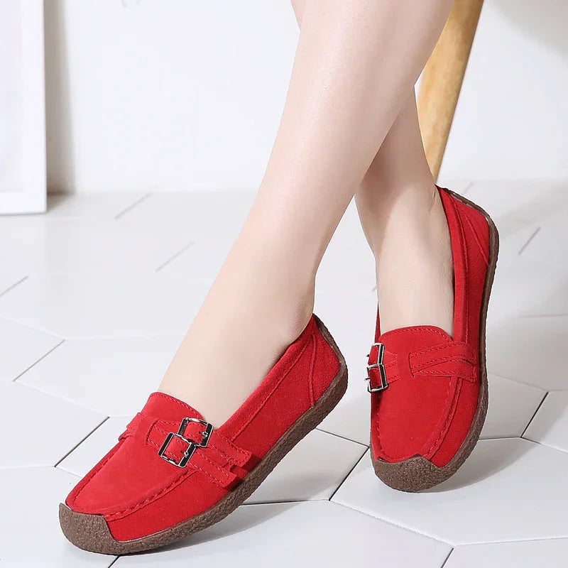 Women's Wide Fit Slip-On Leather Shoes