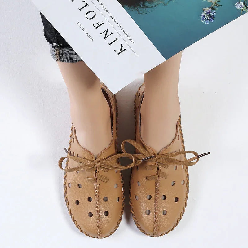 Genuine Leather Bunion Flats - Wide Toe Box, All-Day Comfort, Hollow Cut