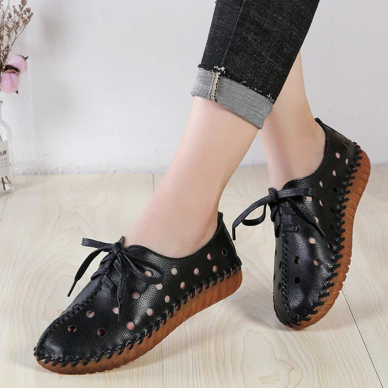 Genuine Leather Bunion Flats - Wide Toe Box, All-Day Comfort, Hollow Cut