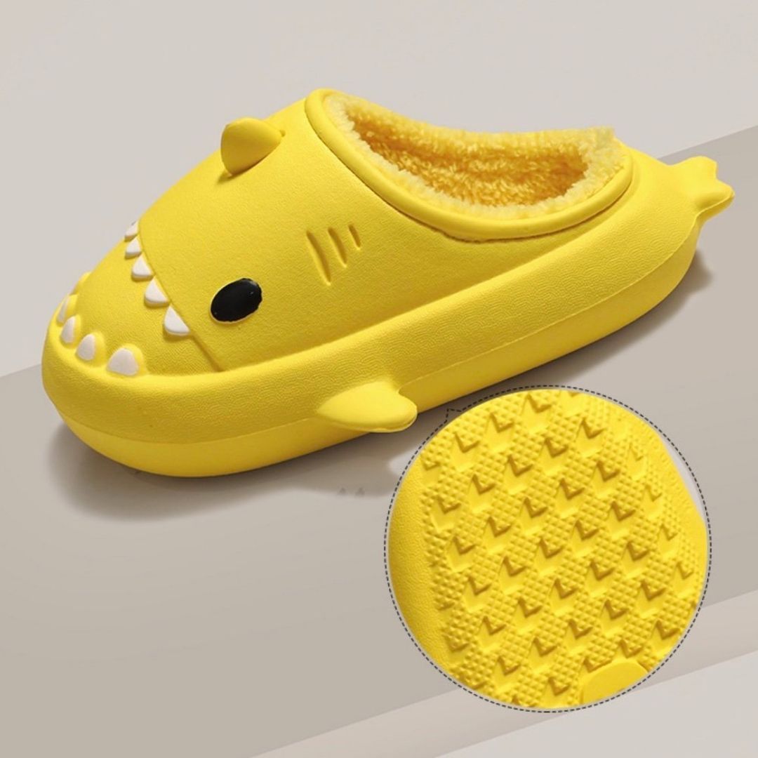 OCW Family Winter Comfortable Short Warm Fur Nonslip Waterproof Cute Shark Home Slippers Design