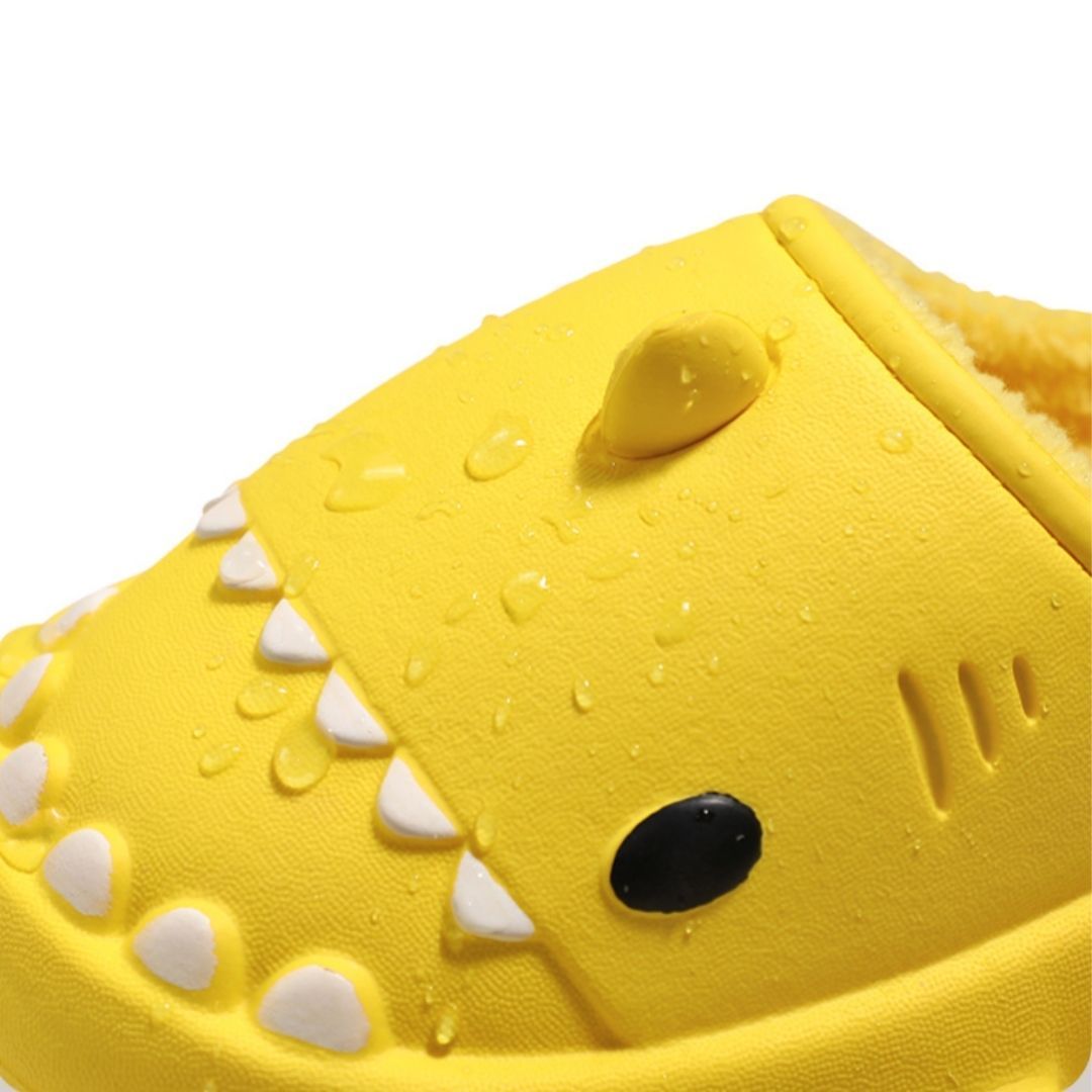 OCW Family Winter Comfortable Short Warm Fur Nonslip Waterproof Cute Shark Home Slippers Design
