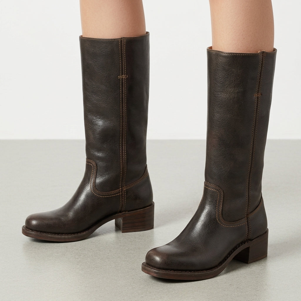 Saddler Stacked-Heel Knee-High Boot