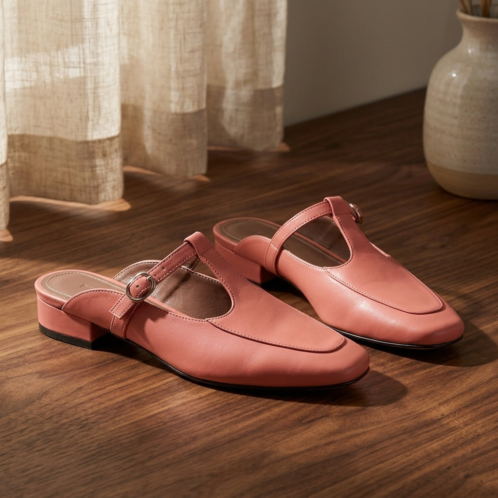 Women's Leather Slip-On Mules with Closed Toe and Arch Support