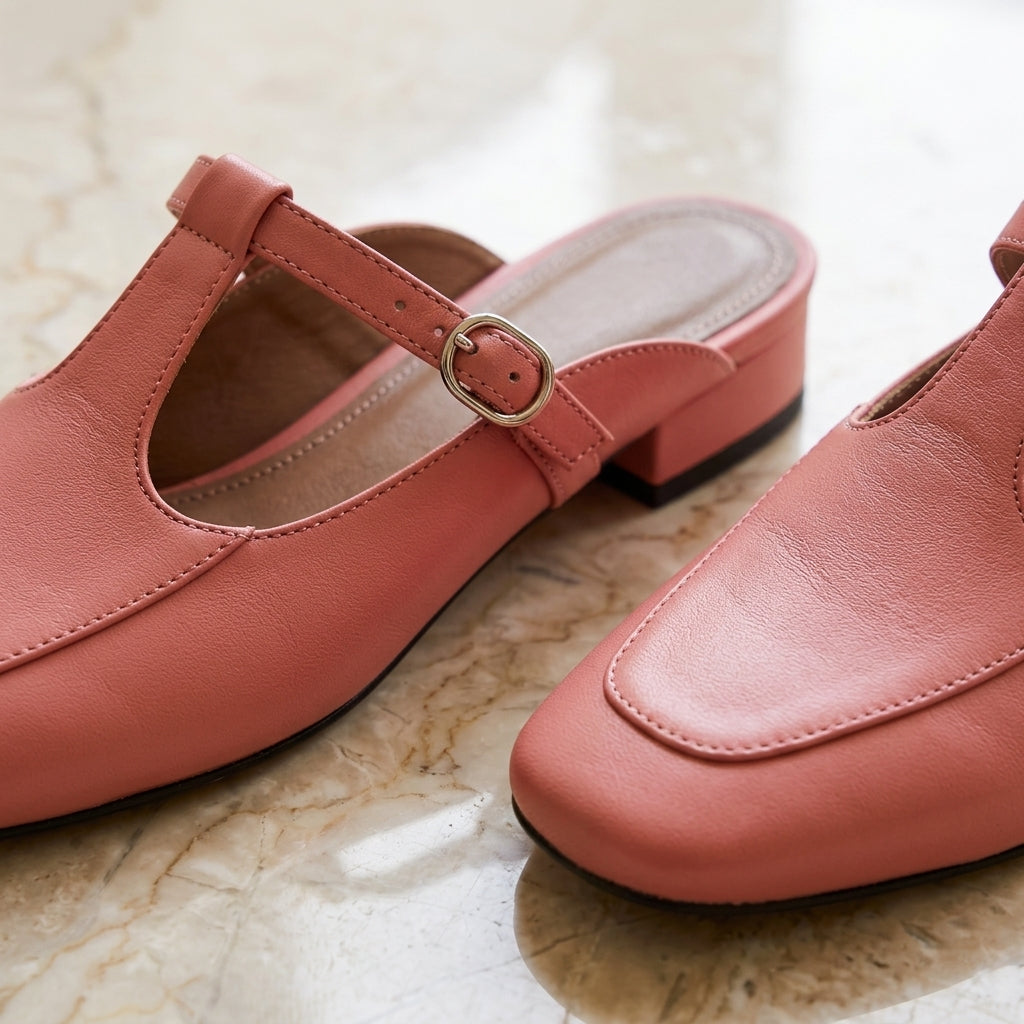 Women's Leather Slip-On Mules with Closed Toe and Arch Support