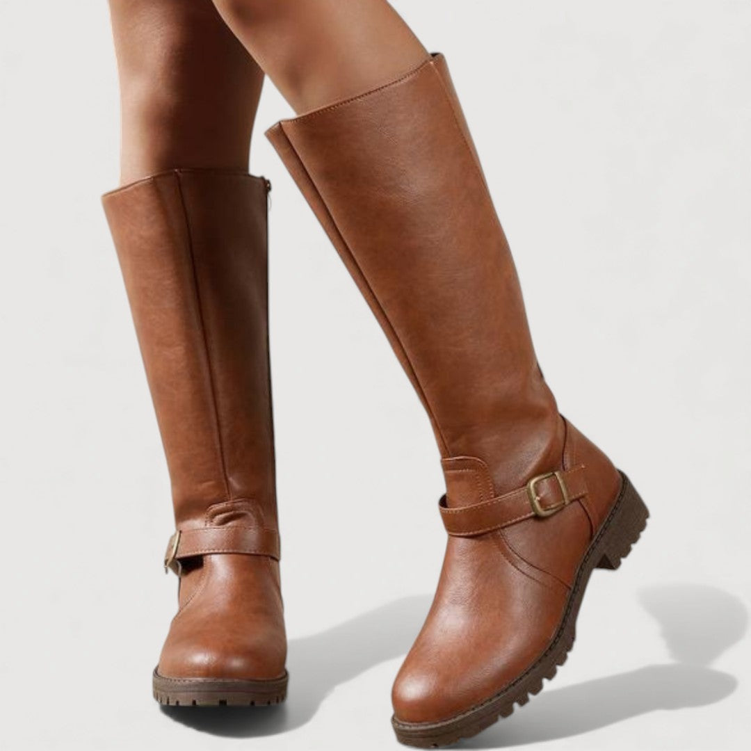 Women's Boots | Knee-High Leather Buckle Lug Sole