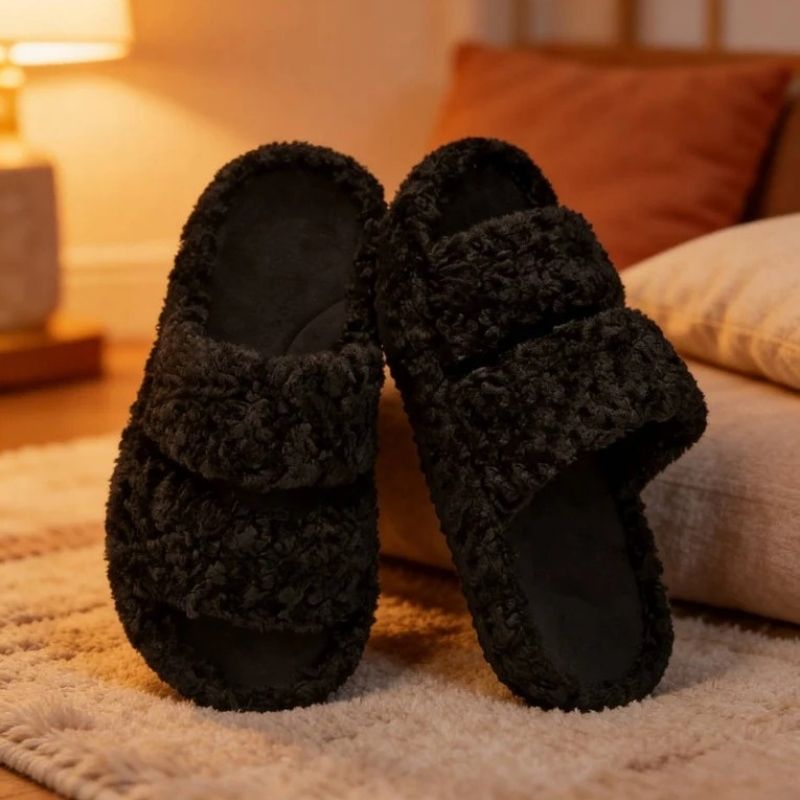 Womens Fuzzy Open Toe Slippers, Memory Foam Indoor House Shoes, Anti Slip Lightweight Indoor Outdoor Slippers