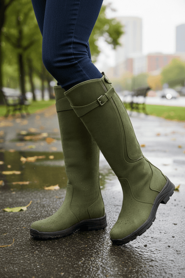 Women's Waterproof Boots | Knee-High Suede Buckle Strap