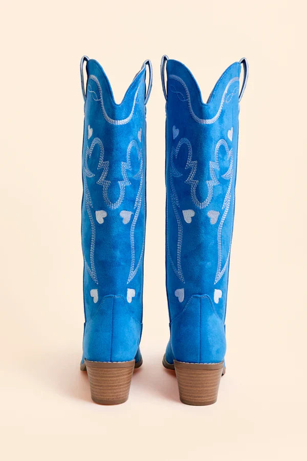 Womens Blue Heart Boots, Pointed Toe Tall Shaft