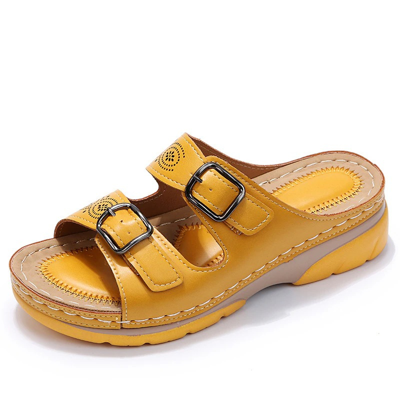 Orthopedic Wedge Sandals Womens Double Buckle Platform Comfort Slide Slippers