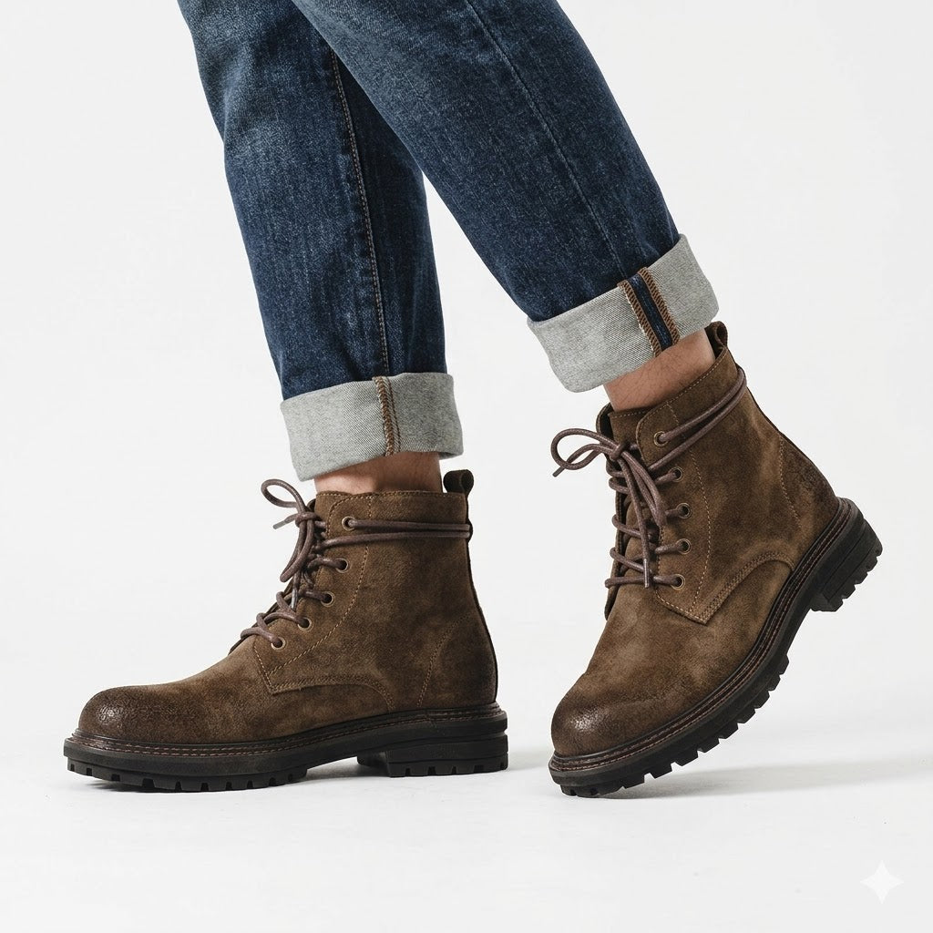 Men's Non-Slip Lace-Up Boots – Durable Construction, Textured Suede Finish