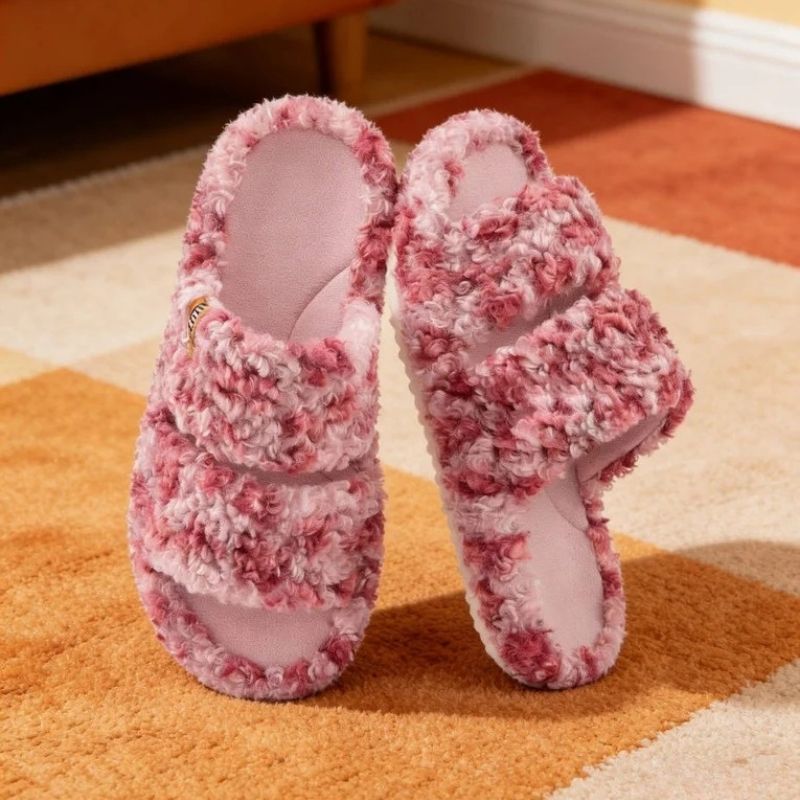 Womens Fuzzy Open Toe Slippers, Memory Foam Indoor House Shoes, Anti Slip Lightweight Indoor Outdoor Slippers