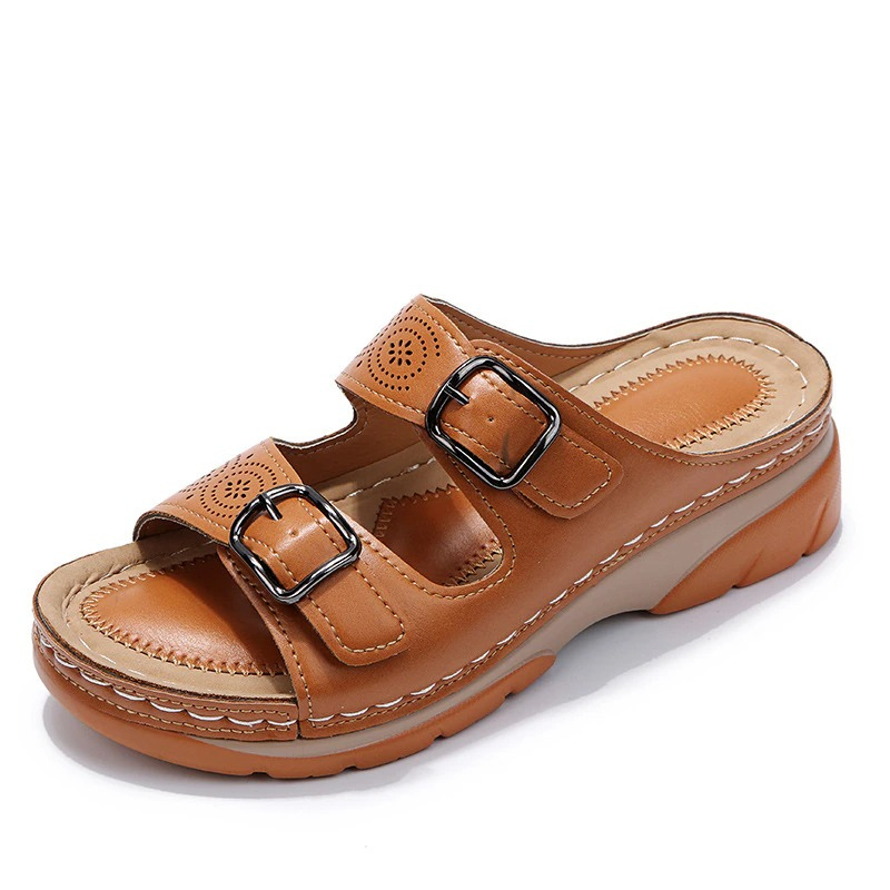 Orthopedic Wedge Sandals Womens Double Buckle Platform Comfort Slide Slippers