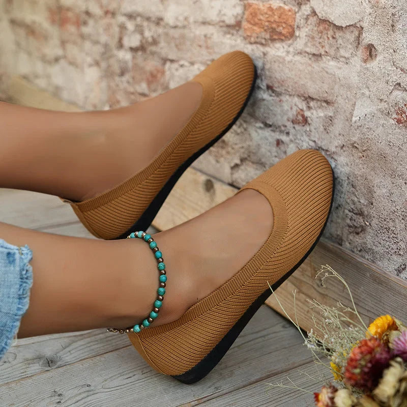 Women's Round Toe Mesh Ballet Flats with Slip-On Design and Rubber Sole