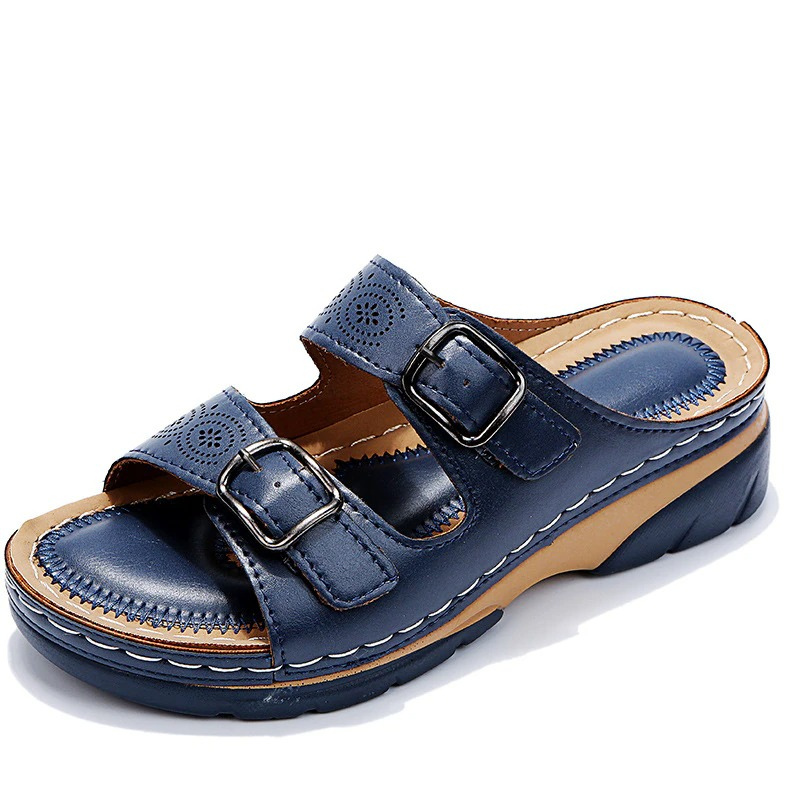 Orthopedic Wedge Sandals Womens Double Buckle Platform Comfort Slide Slippers