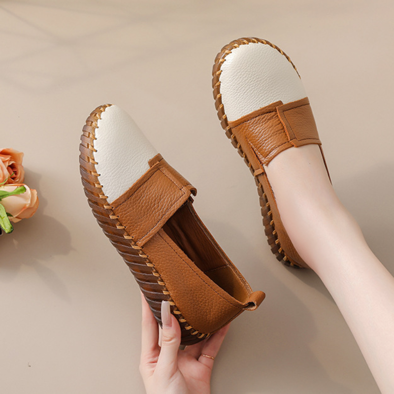 Women's Wide Toe Box Leather Loafers Two-Tone