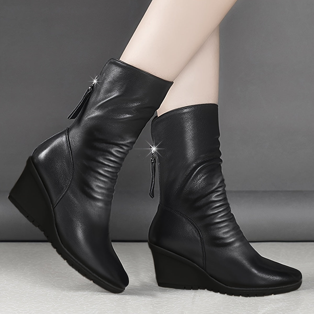 Verity | Sleek Wedge Mid-Calf Boots