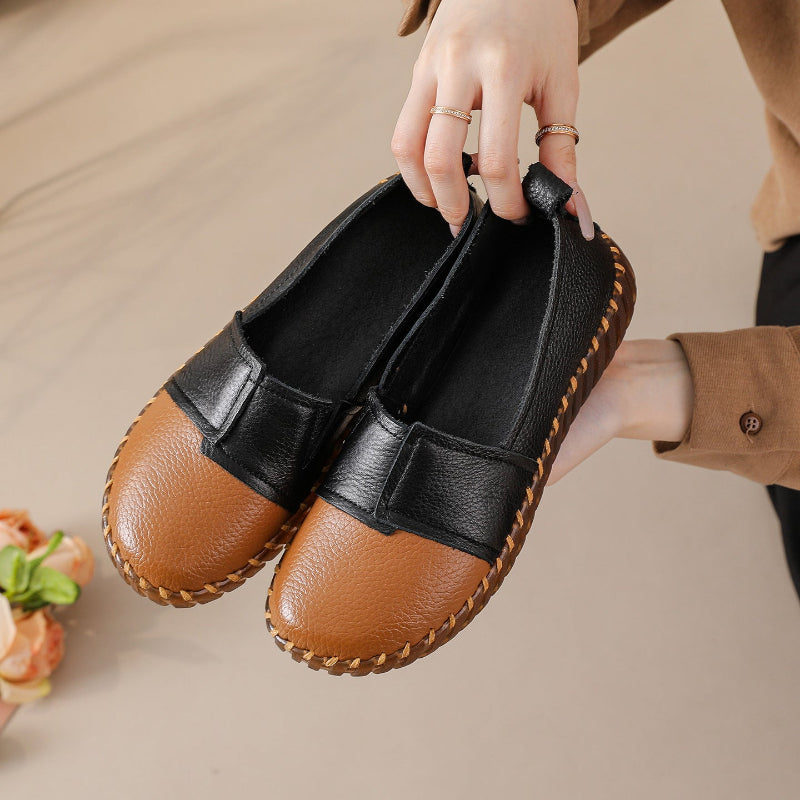 Women's Wide Toe Box Leather Loafers Two-Tone