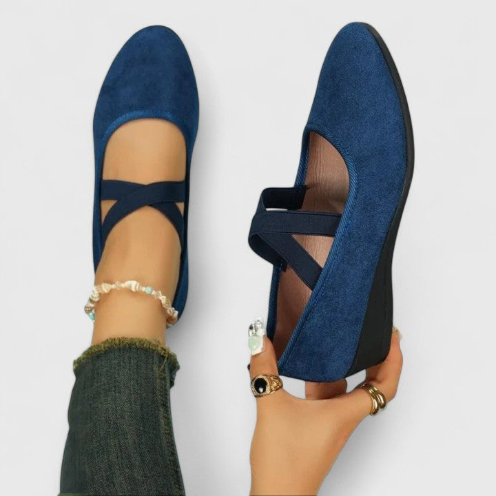 Women's Orthopedic Velvet Mary Jane Flats Cross Strap Slip-On Ballet Shoes