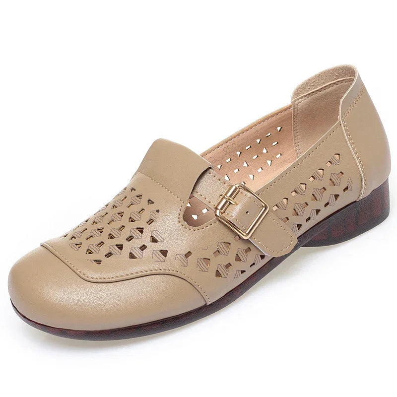 Women's Wide Toe Box Leather T-Strap Flats