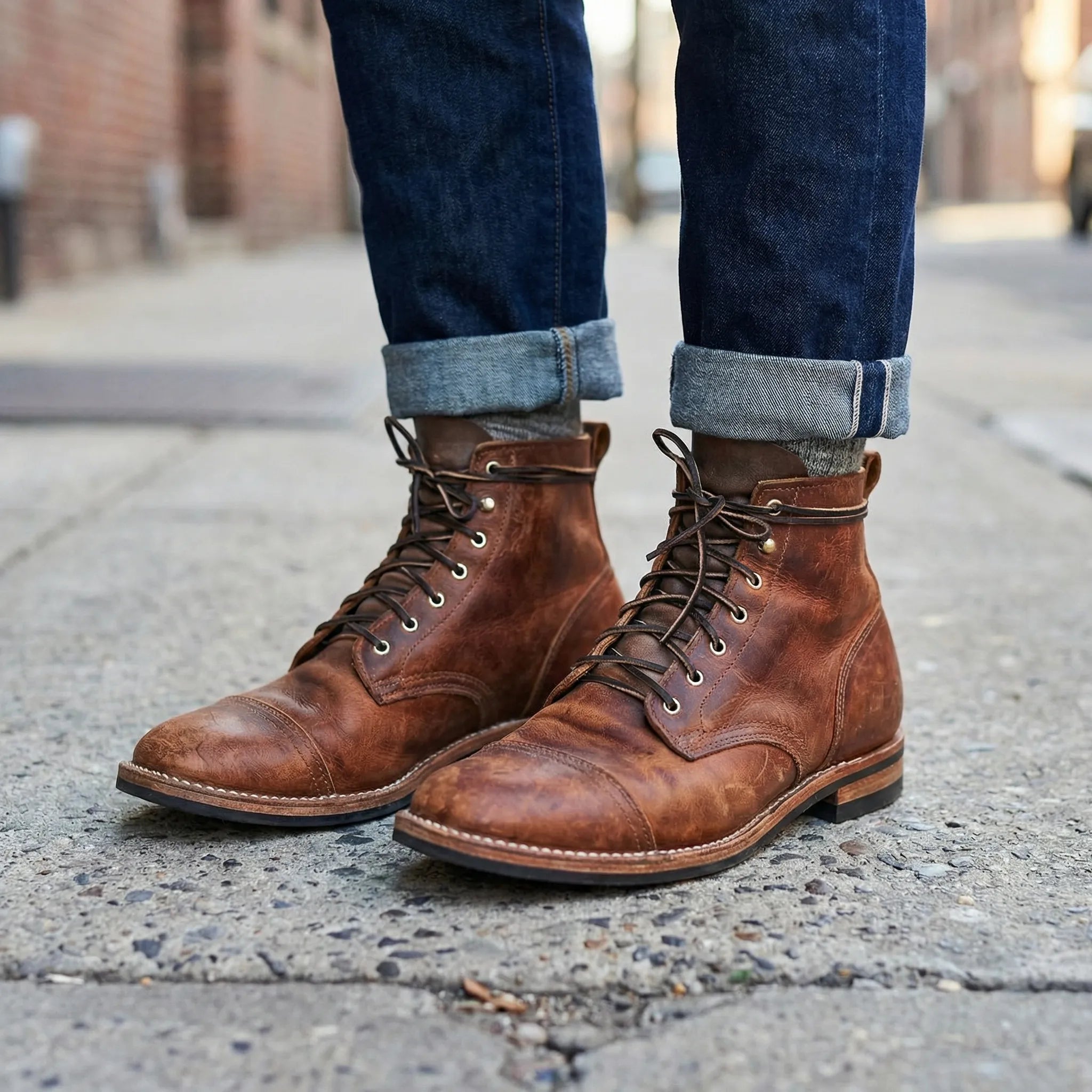 Men's Non-Slip Lace-Up Ankle Boots – Adjustable Fit, Textured Grip Sole