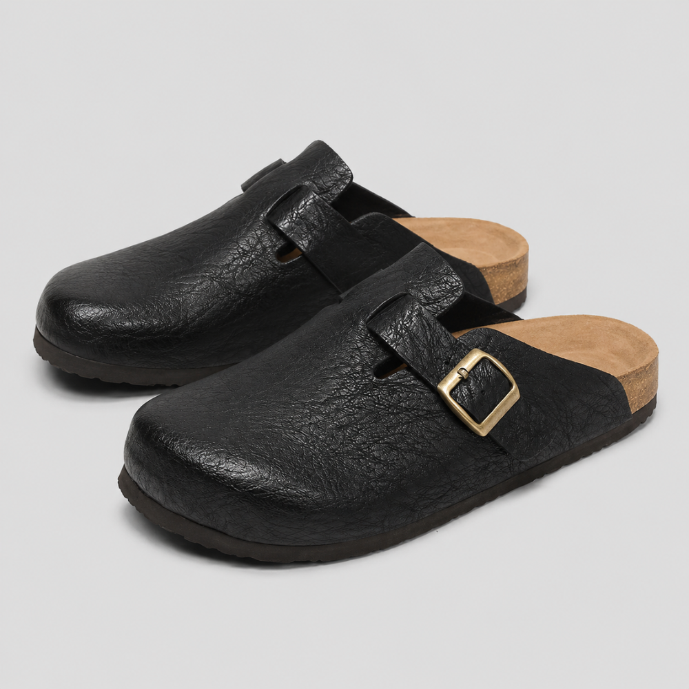 Men Clogs Cork Footbed Buckle Slip On Sandals