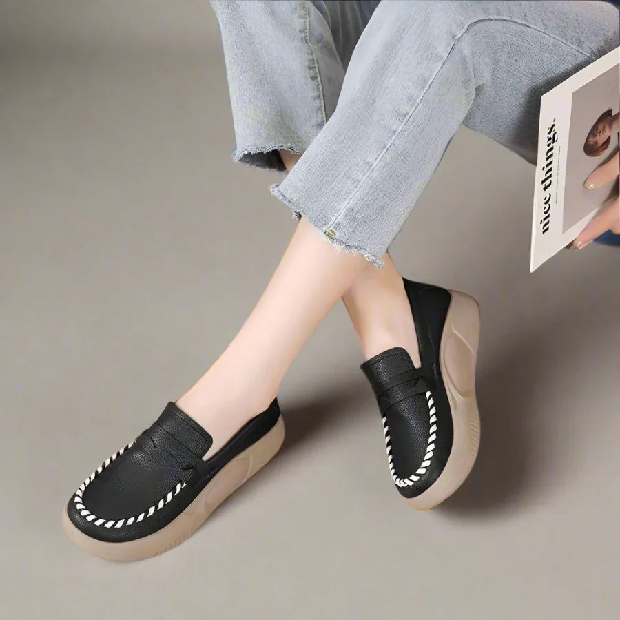 Women's Leather Penny Loafers with Cushioned Sole