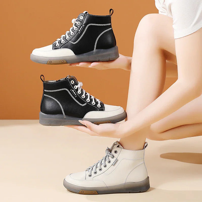 Women's High-Top Leather Sneakers with Side Zip