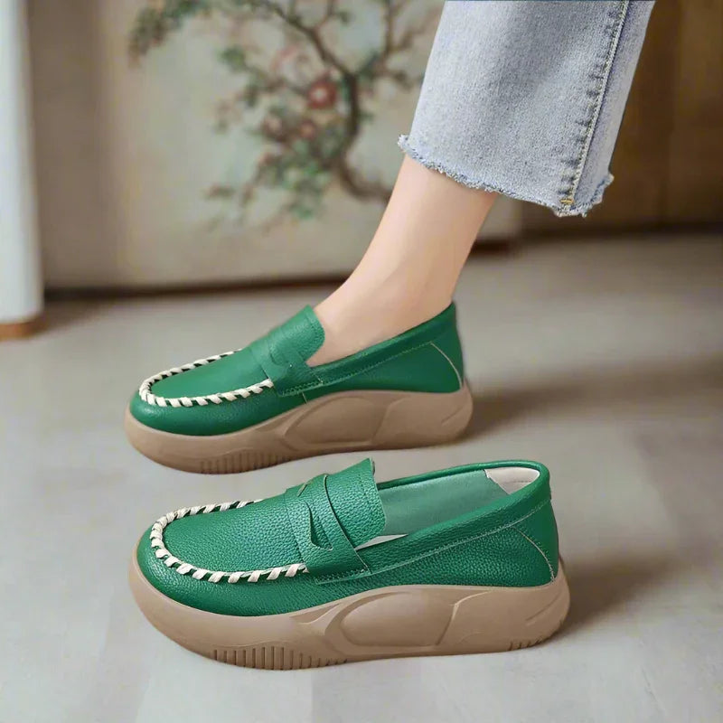 Women's Leather Penny Loafers with Cushioned Sole