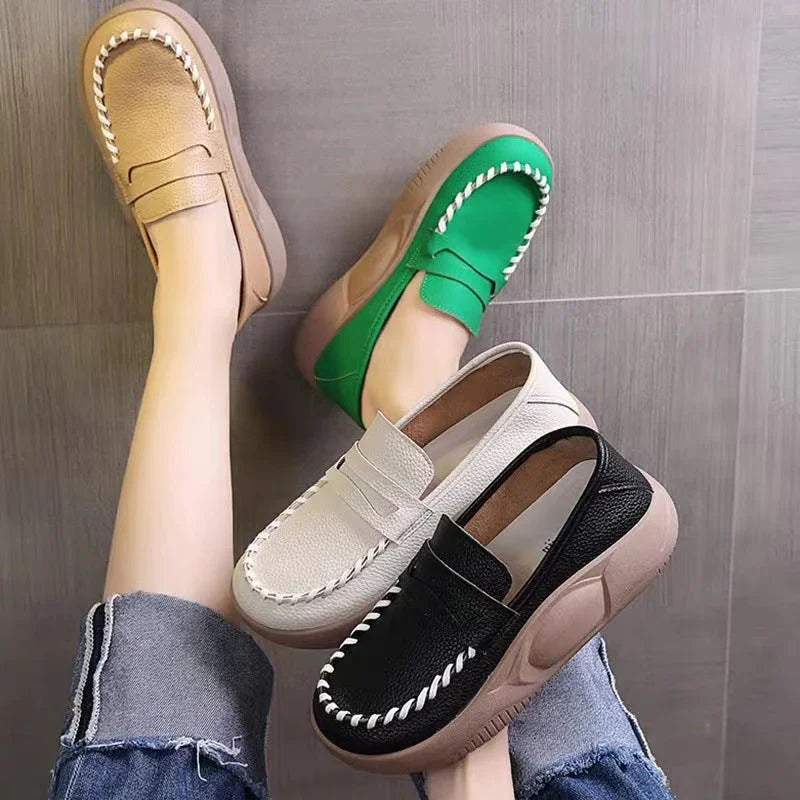 Women's Leather Penny Loafers with Cushioned Sole