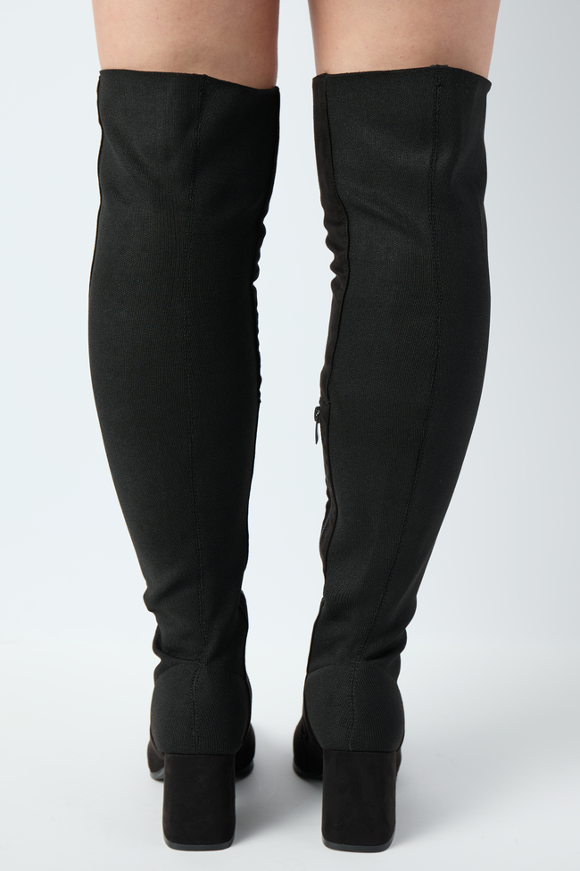 Womens Black Over The Knee Boots, Stretch Side Zipper