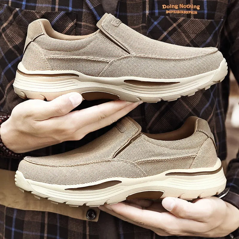 Orthopedic Walking Shoes for Men Canvas and Leather Sneakers with Arch Support
