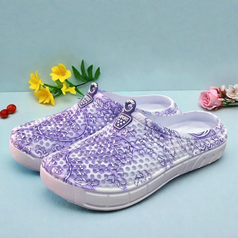 Blue Porcelain Pattern Women's Clog Shoes Garden Casual Indoor Outdoor Slippers Half Slip-On Lazy People Beach Shoes