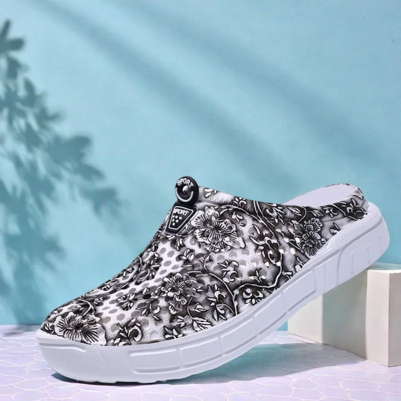 Blue Porcelain Pattern Women's Clog Shoes Garden Casual Indoor Outdoor Slippers Half Slip-On Lazy People Beach Shoes