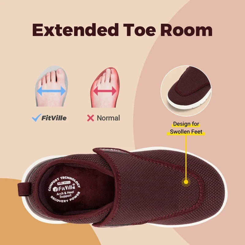 FitVille Women'S Extra Wide Diabetic Orthopedic Adjustable Walking Shoes, Elderly Footwear For Wide Feet, Swollen Feet &