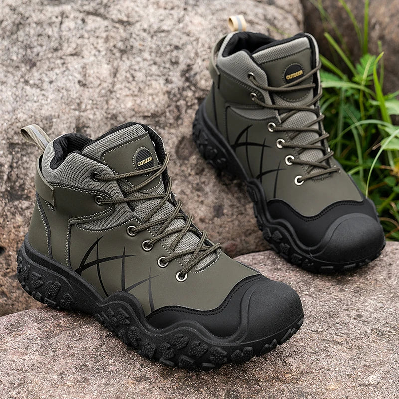 Men's Wide Fit High Top Hiking Boots – Breathable Leather Upper, Durable PVC Outsole
