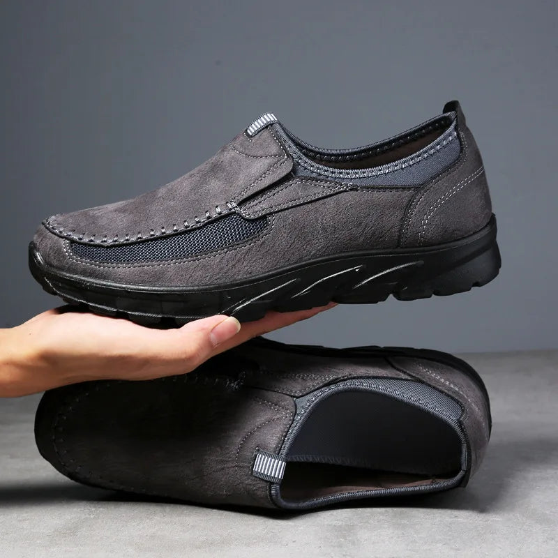 Men's Non-Slip Suede Mesh Loafers – Cushioned Insole, Hand-Stitched Detail