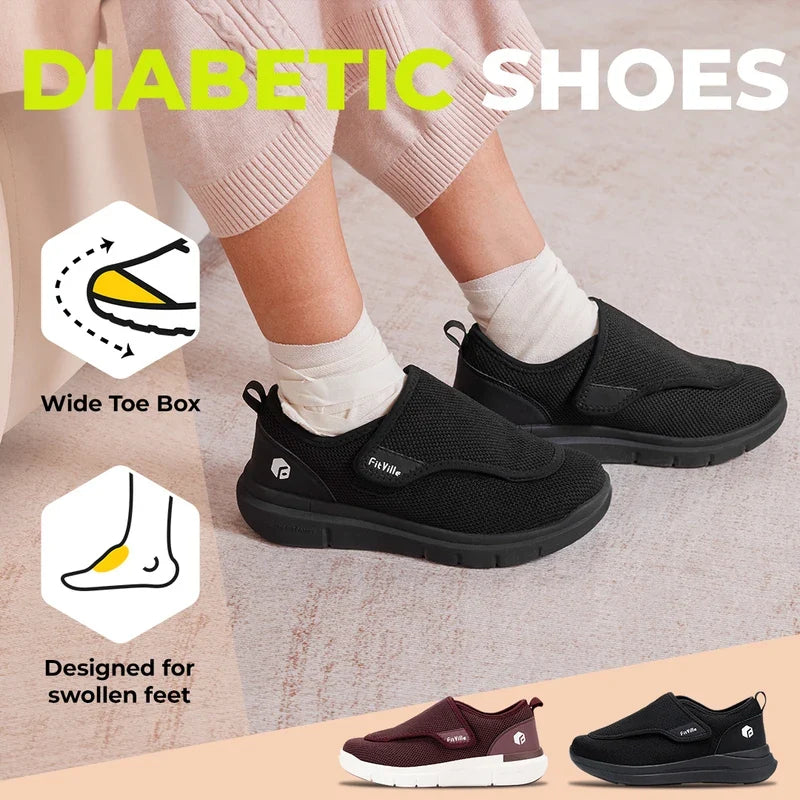 FitVille Women'S Extra Wide Diabetic Orthopedic Adjustable Walking Shoes, Elderly Footwear For Wide Feet, Swollen Feet &