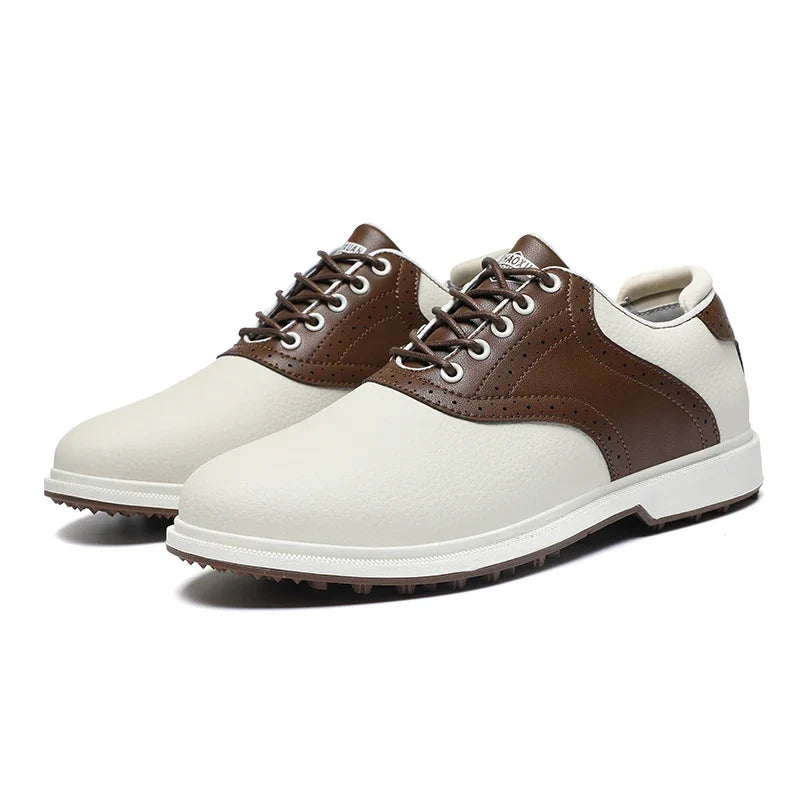 Men's Non-Slip Waterproof Golf Shoes – Bonded Leather Insole, Lace-Up Closure