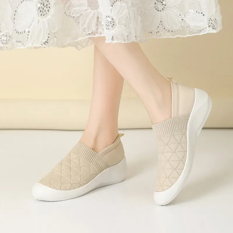 Women's Slip On Wedge Loafers with Knit Upper