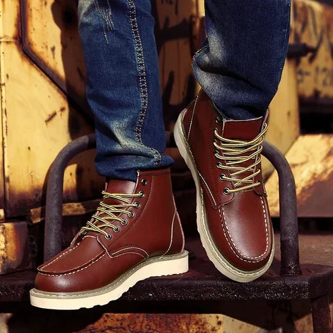 Men's Orthopedic Moc Toe Boots – Arch Support Footbed, Non Slip Sole