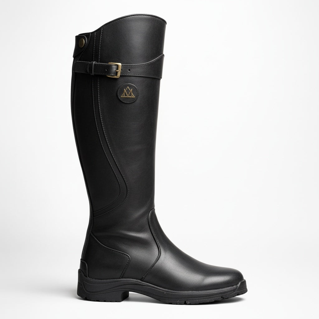 Kendra | Classic Black Leather Waterproof Riding Boots