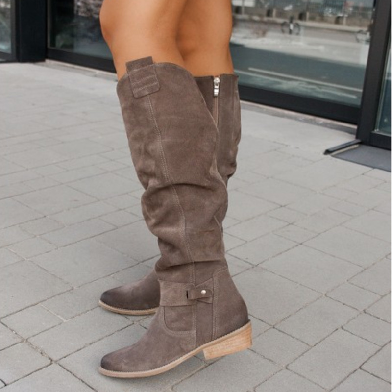 Side Zip Slouchy Knee High Boots