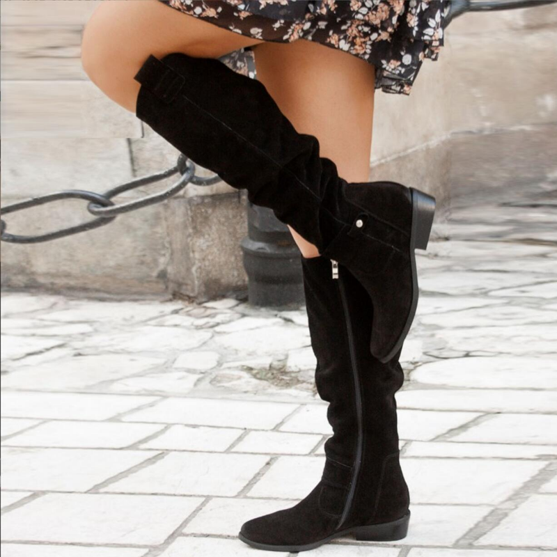 Side Zip Slouchy Knee High Boots