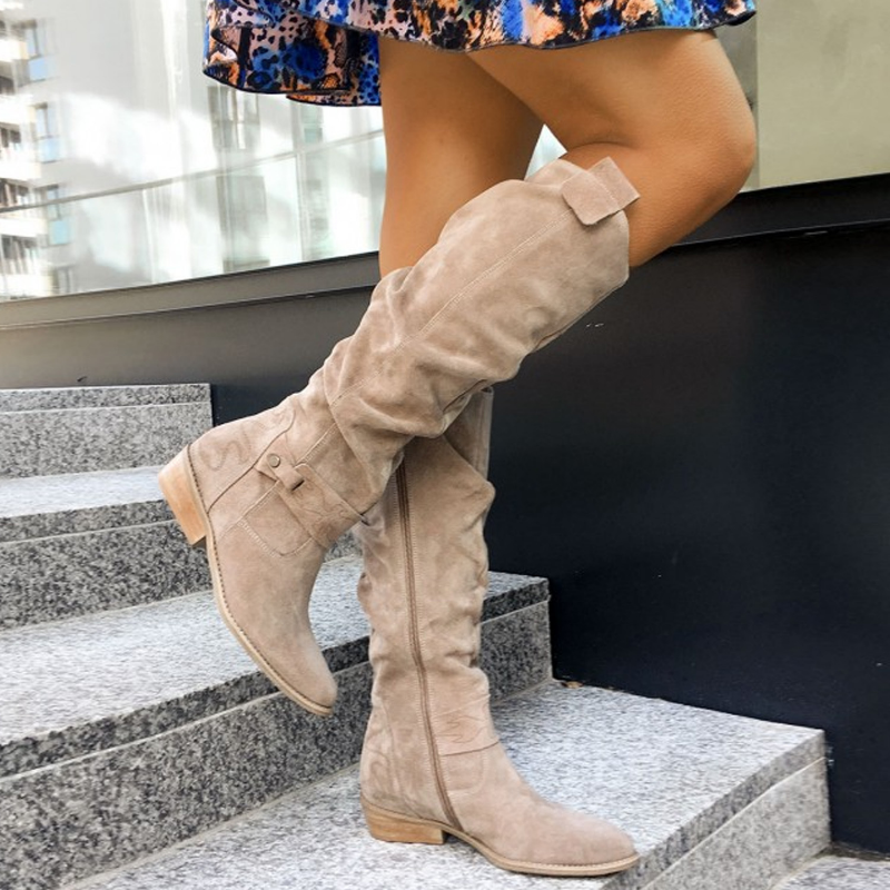 Side Zip Slouchy Knee High Boots