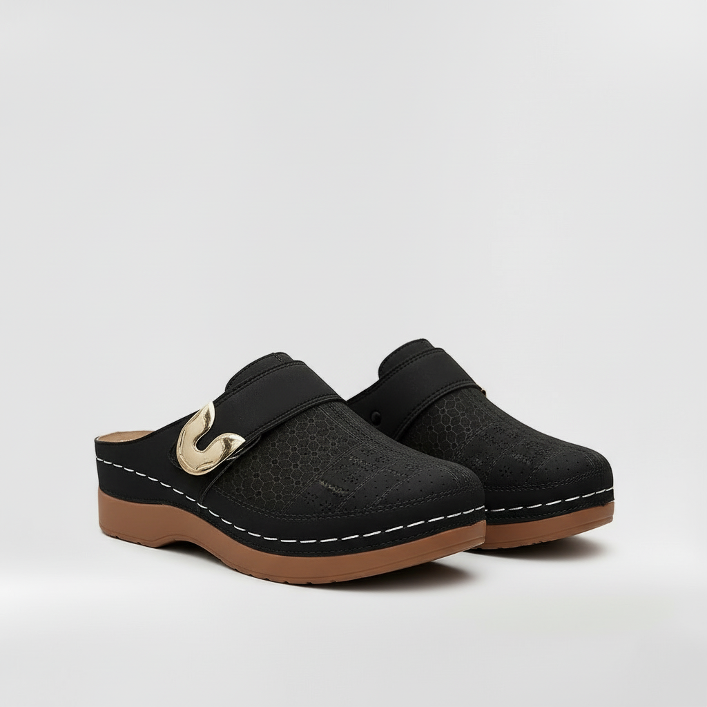 Women's Buckle Clogs Slip On Comfort Mules with Non-Slip Sole