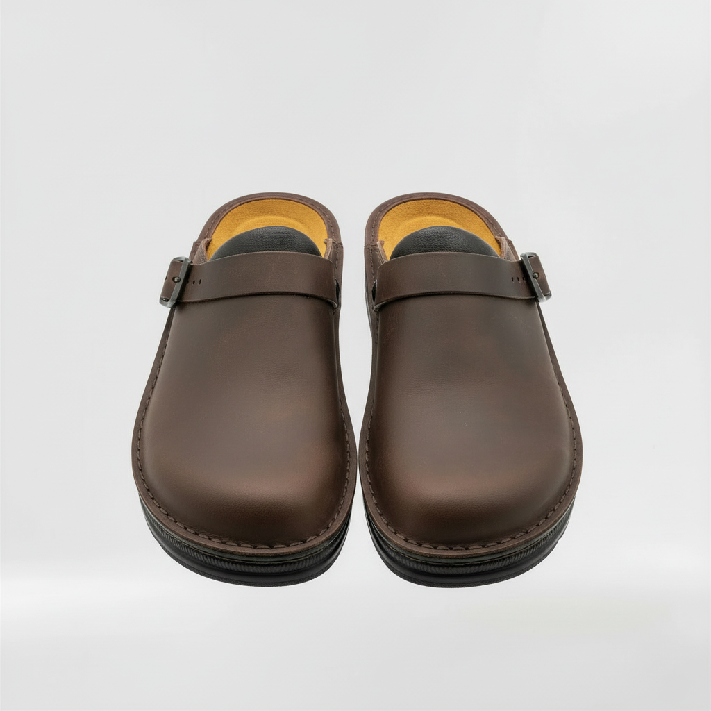 Men's Closed-Toe Clogs Slip-On Suede Mules with Adjustable Buckle Strap