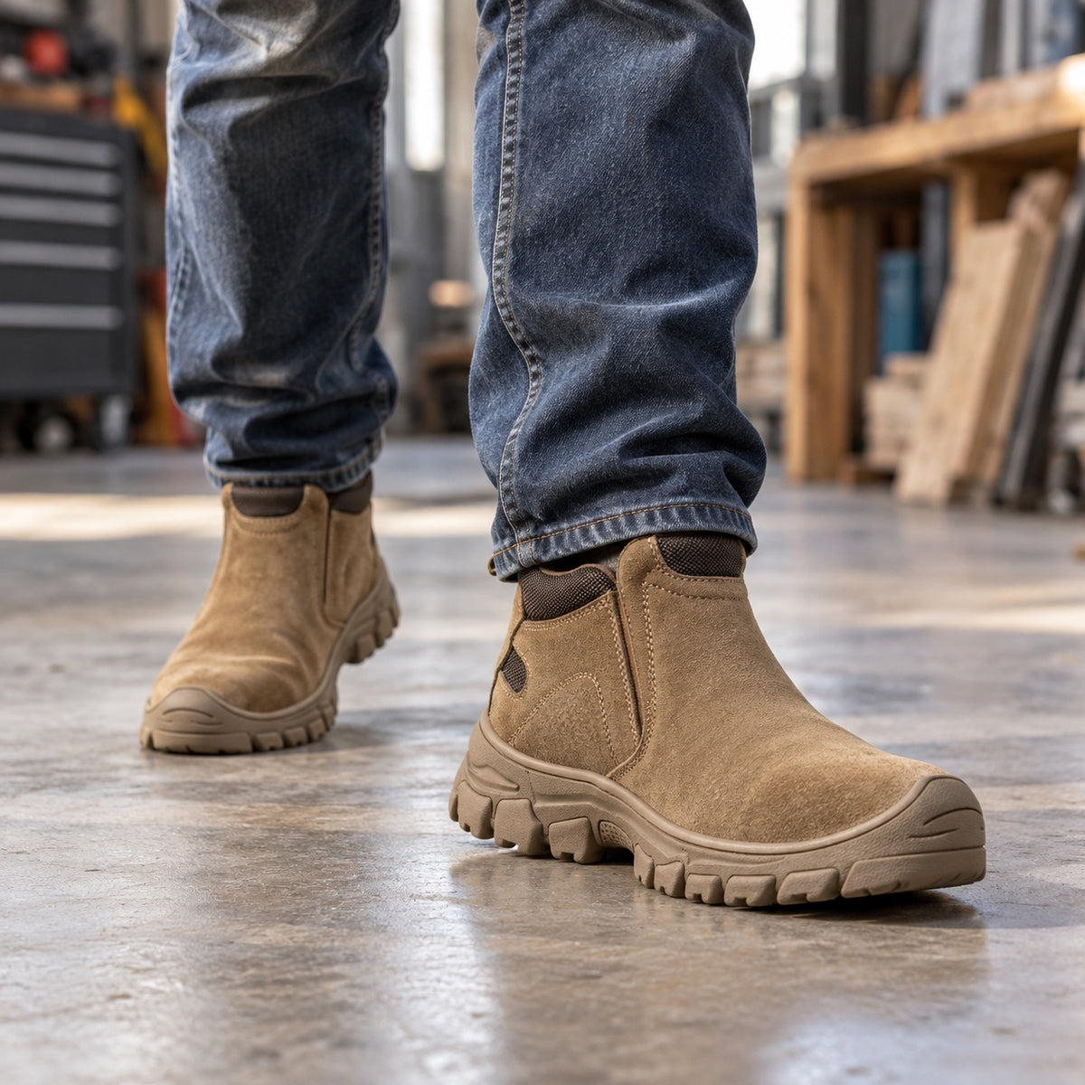 Alton – Men's Wide Calf Boots, worn on a walk
