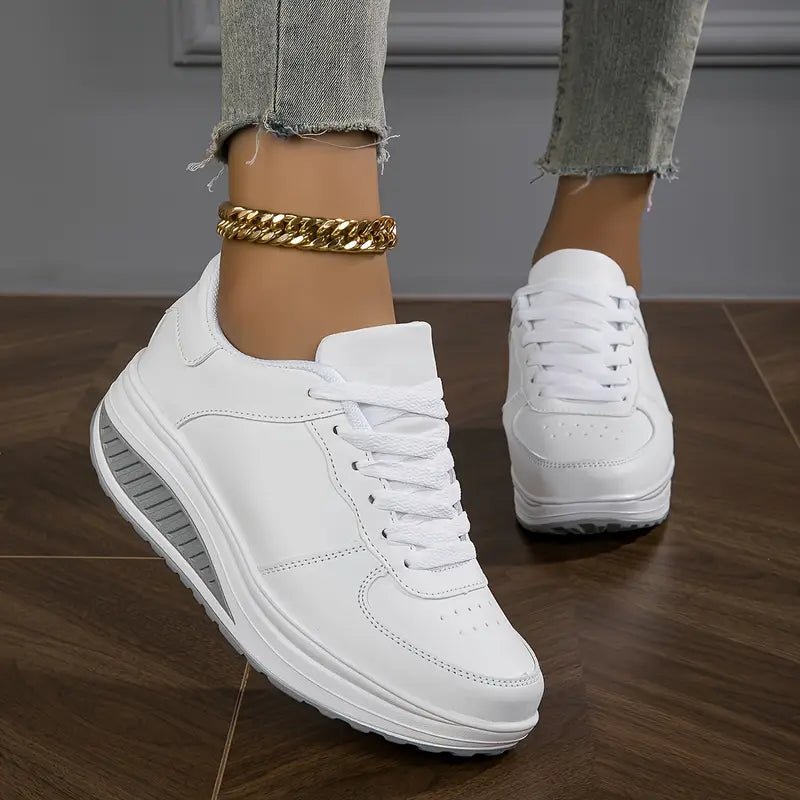 Women's Walking Shoes Platform Wedge Breathable PU Leather Trainers